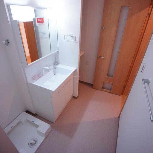 脱衣所&洗面台 白基調の空間です。猫用トイレを置くスペースもございます。